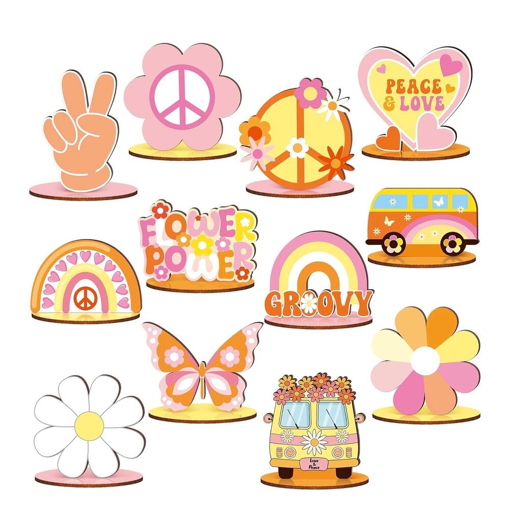 12 Pcs Groovy Party Decorations Centerpieces for Tables Birthday Party Hippie